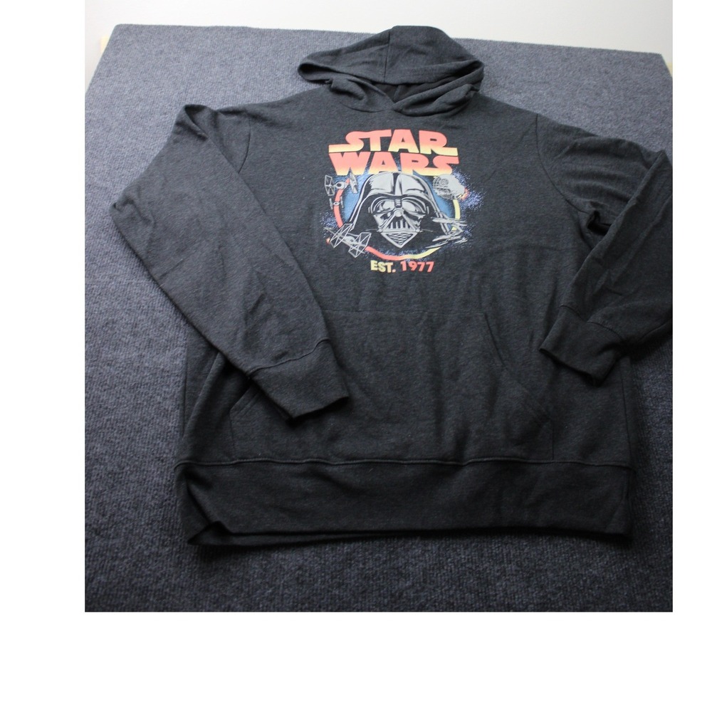 Star Wars Darth Vader Graphic Hoodie Mens Large Charcoal Gray Est 1977 Pullover